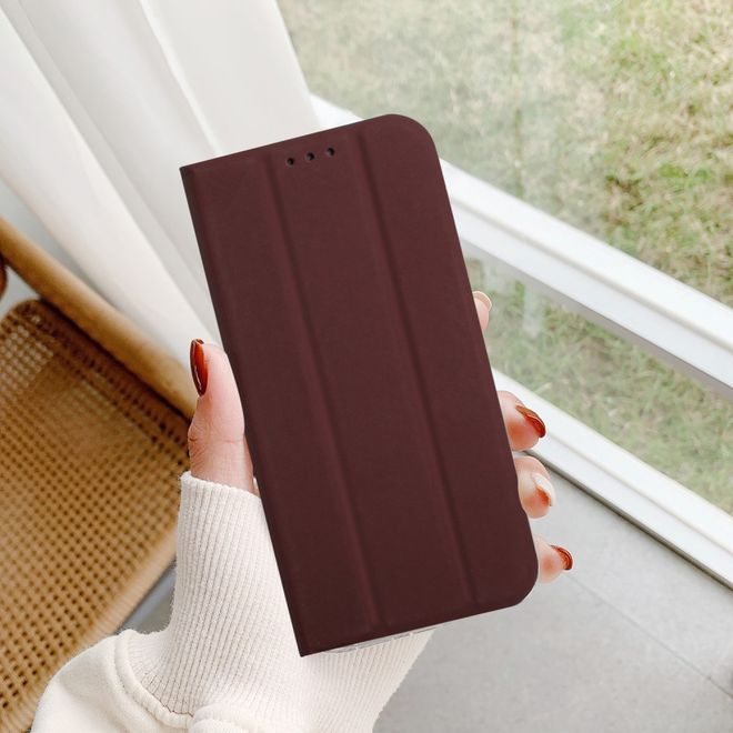 iPhone 13 Pro Case - Tri-fold Leather Book Cover - Brown
