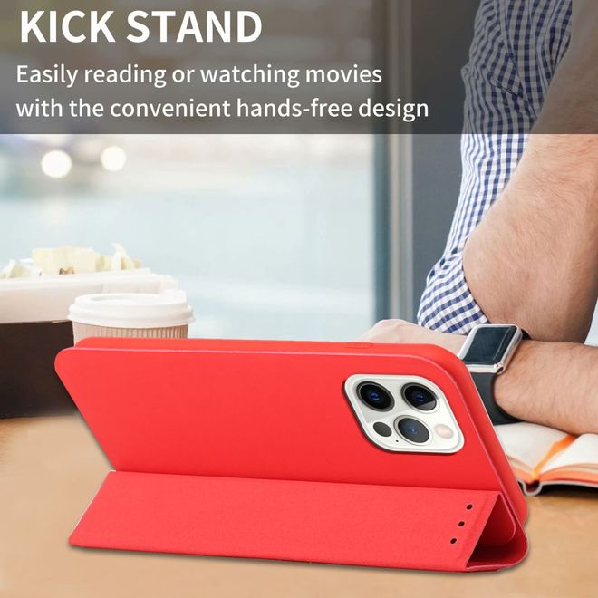 iPhone 13 Pro Hülle - dreifach faltbares Leder Bookcover - rot