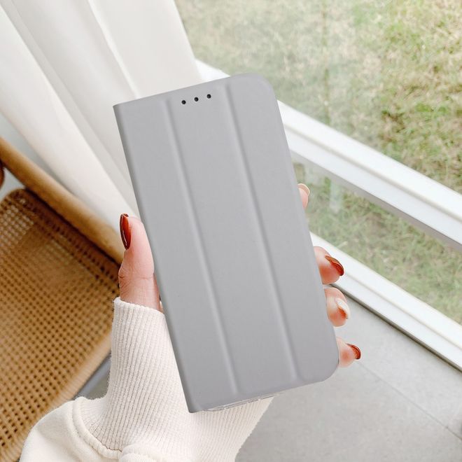 iPhone 13 Pro Case - Tri-fold Leather Book Cover - Grey