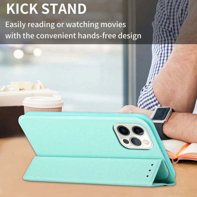iPhone 13 Pro Max Case - Tri-fold Leather Book Cover - Light Green
