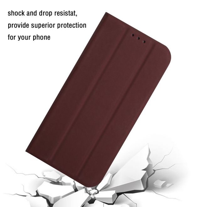 iPhone 13 Pro Max Case - Tri-fold Leather Book Cover - Brown