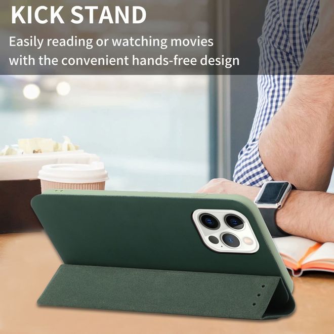 iPhone 13 Pro Max Case - Tri-fold Leather Book Cover - Dark Green