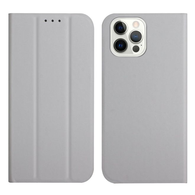 iPhone 13 Pro Max Case - Tri-fold Leather Book Cover - Grey