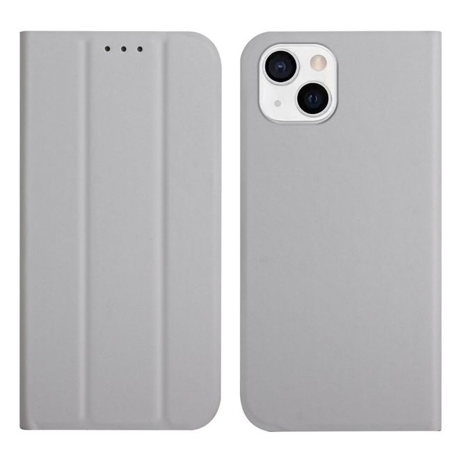 Étui pour iPhone 13 - Étui portefeuille en cuir à trois volets - Gris