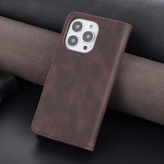 AZNS - iPhone 13 Pro Max Hülle - Retro Leder Bookcover - braun