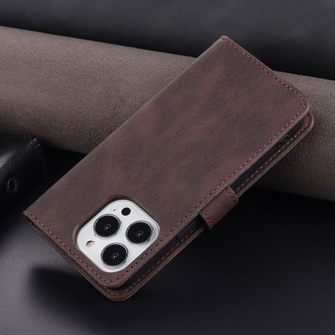 AZNS - iPhone 13 Pro Max Hülle - Retro Leder Bookcover - braun
