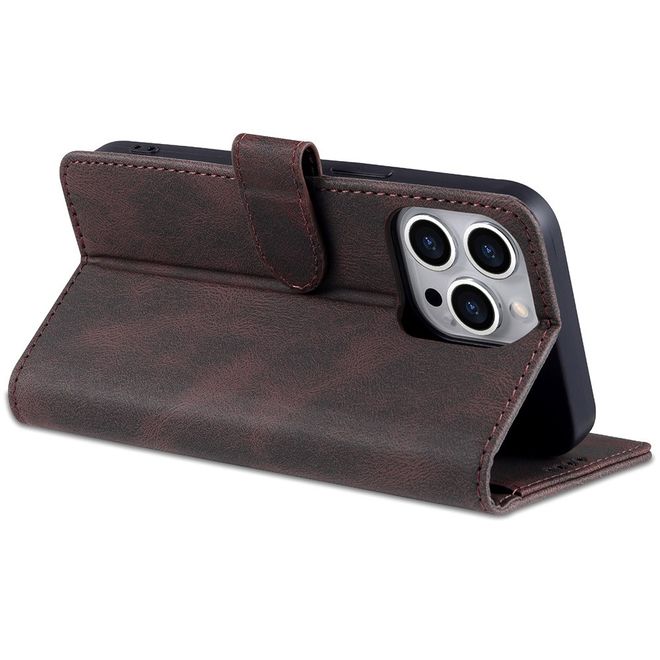 AZNS - iPhone 13 Pro Max Hülle - Retro Leder Bookcover - braun