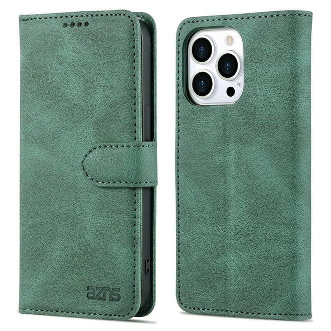 AZNS - iPhone 13 Pro Max Hülle - Retro Leder Bookcover - grün