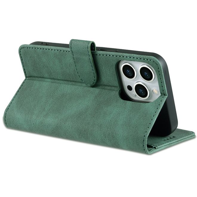 AZNS - iPhone 13 Pro Max Hülle - Retro Leder Bookcover - grün