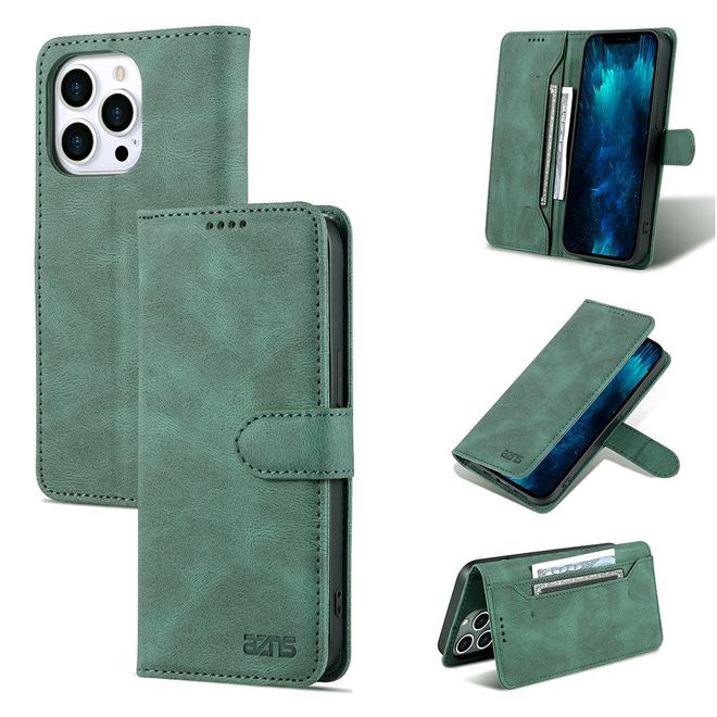 AZNS - iPhone 13 Pro Max Hülle - Retro Leder Bookcover - grün