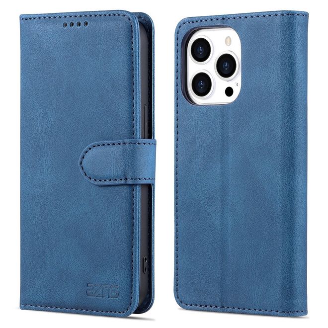 AZNS - iPhone 13 Pro Max Hülle - Retro Leder Bookcover - blau