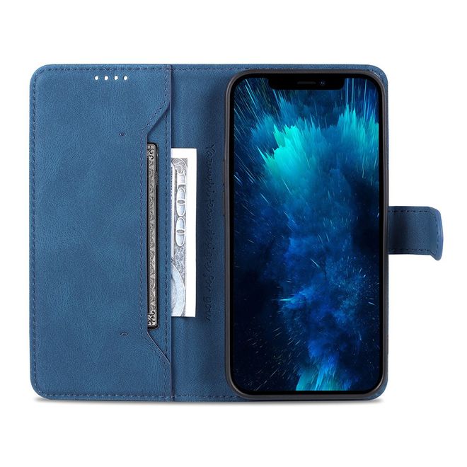 AZNS - iPhone 13 Pro Max Hülle - Retro Leder Bookcover - blau