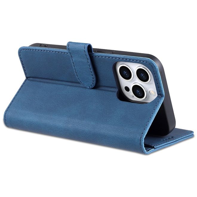 AZNS - iPhone 13 Pro Max Hülle - Retro Leder Bookcover - blau