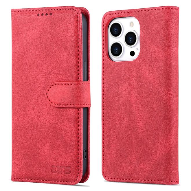 AZNS - iPhone 13 Pro Max Hülle - Retro Leder Bookcover - rot