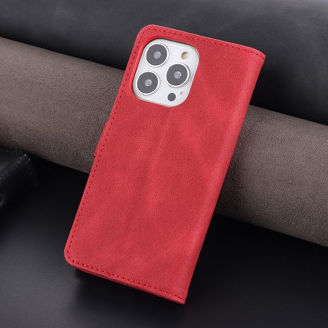 AZNS - iPhone 13 Pro Max Hülle - Retro Leder Bookcover - rot
