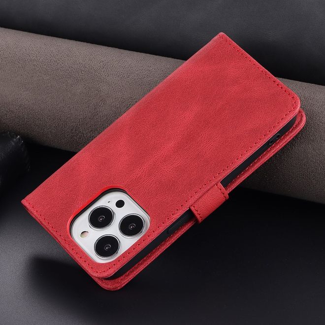 AZNS - iPhone 13 Pro Max Hülle - Retro Leder Bookcover - rot