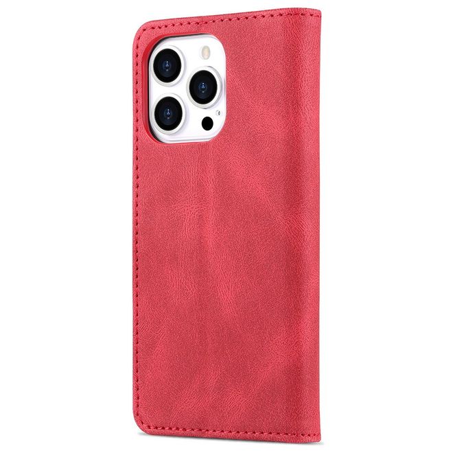 AZNS - iPhone 13 Pro Max Hülle - Retro Leder Bookcover - rot