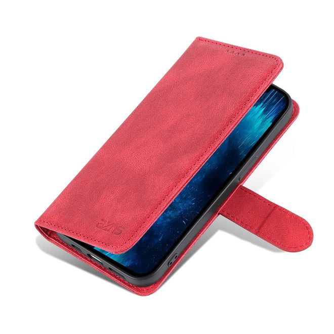 AZNS - iPhone 13 Pro Max Hülle - Retro Leder Bookcover - rot