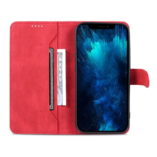 AZNS - iPhone 13 Pro Max Hülle - Retro Leder Bookcover - rot