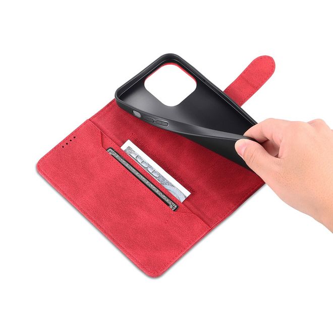 AZNS - iPhone 13 Pro Max Hülle - Retro Leder Bookcover - rot