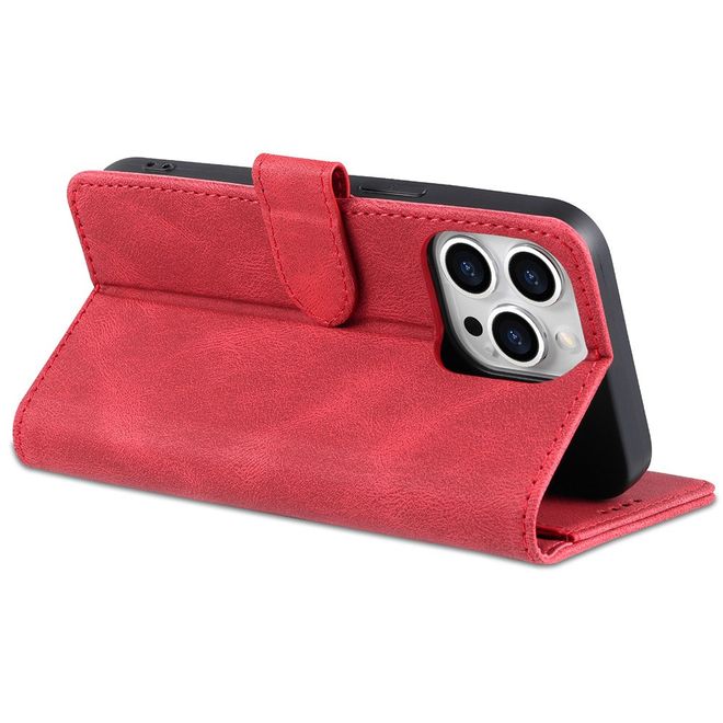 AZNS - iPhone 13 Pro Max Hülle - Retro Leder Bookcover - rot