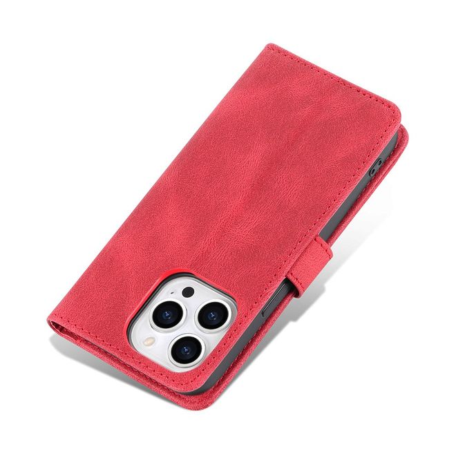 AZNS - iPhone 13 Pro Max Hülle - Retro Leder Bookcover - rot