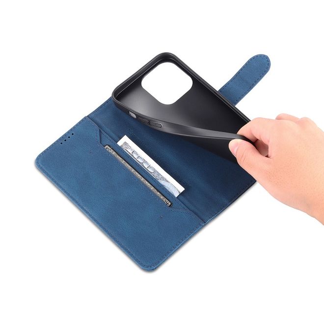 AZNS - iPhone 13 Pro Hülle - Retro Leder Bookcover - blau
