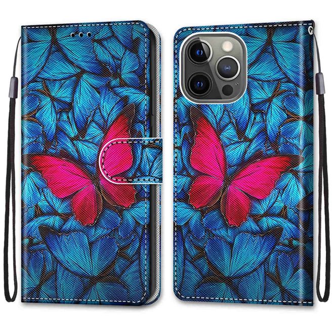 iPhone 13 Pro Max Handy Hülle - Leder Bookcover Image Series - roter Schmetterling
