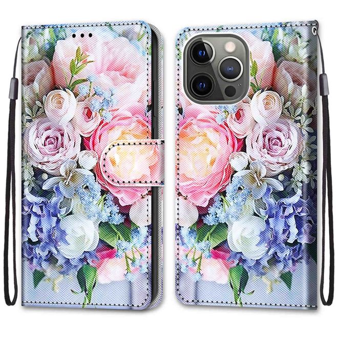 Étui pour iPhone 13 Pro Max - Collection Couverture Livre en Cuir - Bouquet de Fleurs