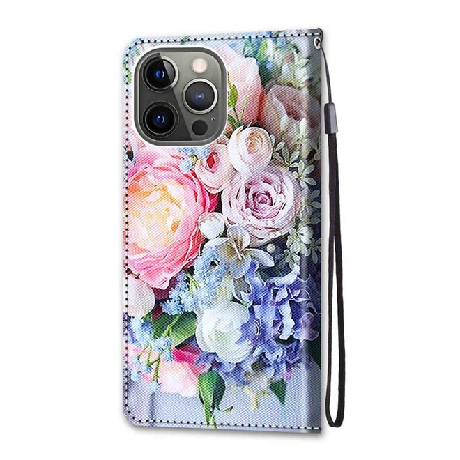 Étui pour iPhone 13 Pro Max - Collection Couverture Livre en Cuir - Bouquet de Fleurs