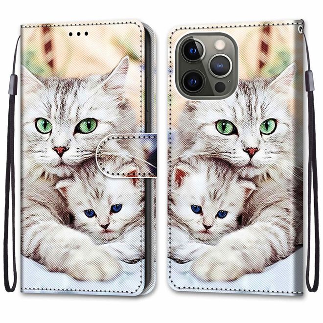 iPhone 13 Pro Max Handy Hülle - Leder Bookcover Image Series - Katze mit Baby