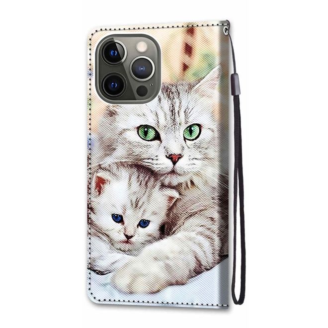 iPhone 13 Pro Max Handy Hülle - Leder Bookcover Image Series - Katze mit Baby