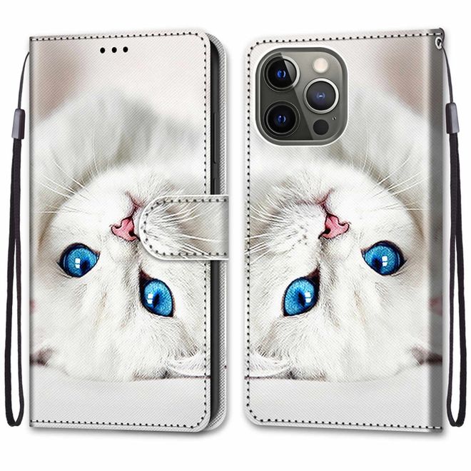 Étui pour iPhone 13 Pro - Série Couverture Livre en Cuir - Chat Blanc