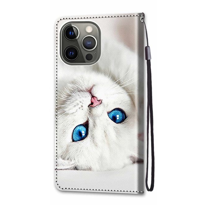 Étui pour iPhone 13 Pro - Série Couverture Livre en Cuir - Chat Blanc