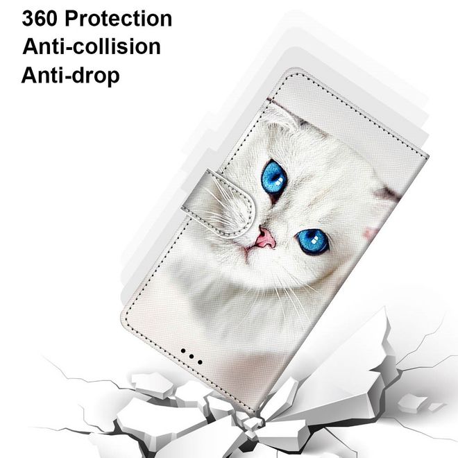 Étui pour iPhone 13 Pro - Série Couverture Livre en Cuir - Chat Blanc