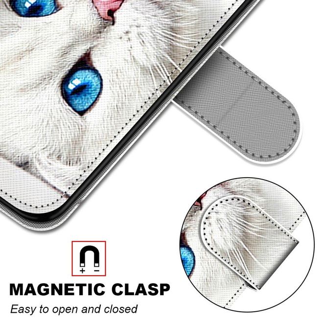 Étui pour iPhone 13 Pro - Série Couverture Livre en Cuir - Chat Blanc