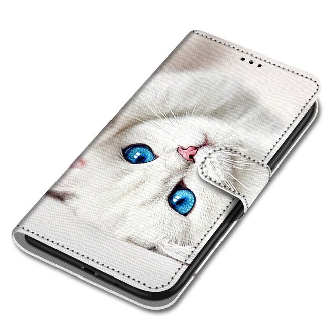 Étui pour iPhone 13 Pro - Série Couverture Livre en Cuir - Chat Blanc