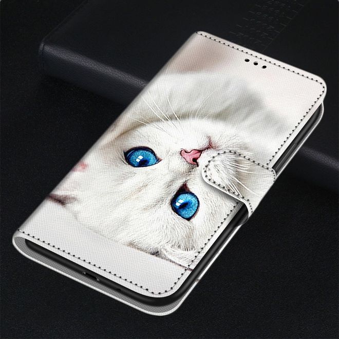 Étui pour iPhone 13 Pro - Série Couverture Livre en Cuir - Chat Blanc