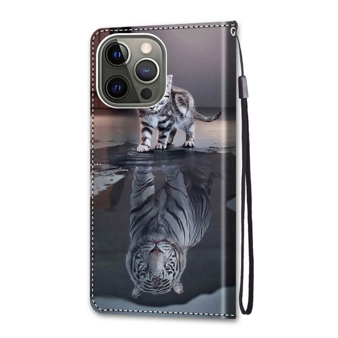 iPhone 13 Pro Handy Hülle - Leder Bookcover Image Series - Katze und Tiger