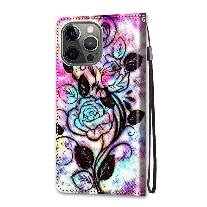 Étui pour iPhone 13 Pro - Collection Couverture Livre en Cuir - Fleur Noire
