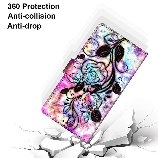Étui pour iPhone 13 Pro - Collection Couverture Livre en Cuir - Fleur Noire