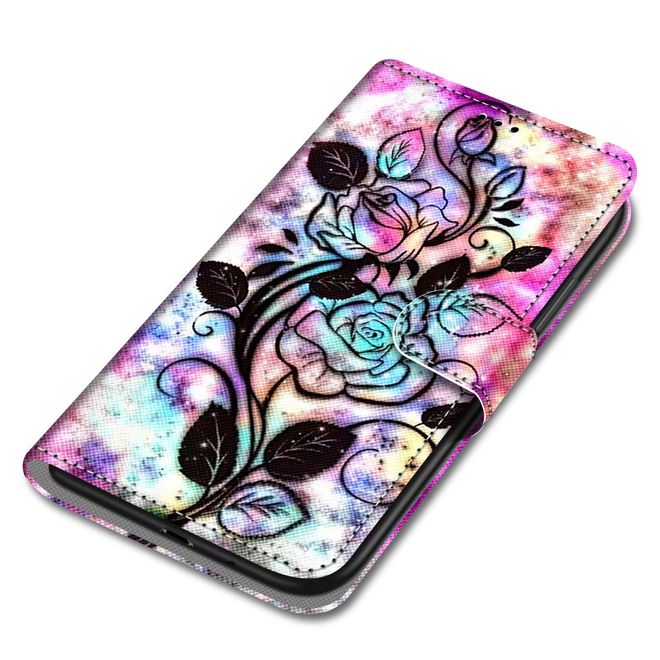 Étui pour iPhone 13 Pro - Collection Couverture Livre en Cuir - Fleur Noire
