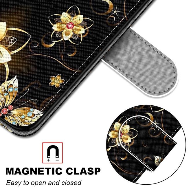 iPhone 13 Pro Handy Hülle - Leder Bookcover Image Series - goldene Blumen