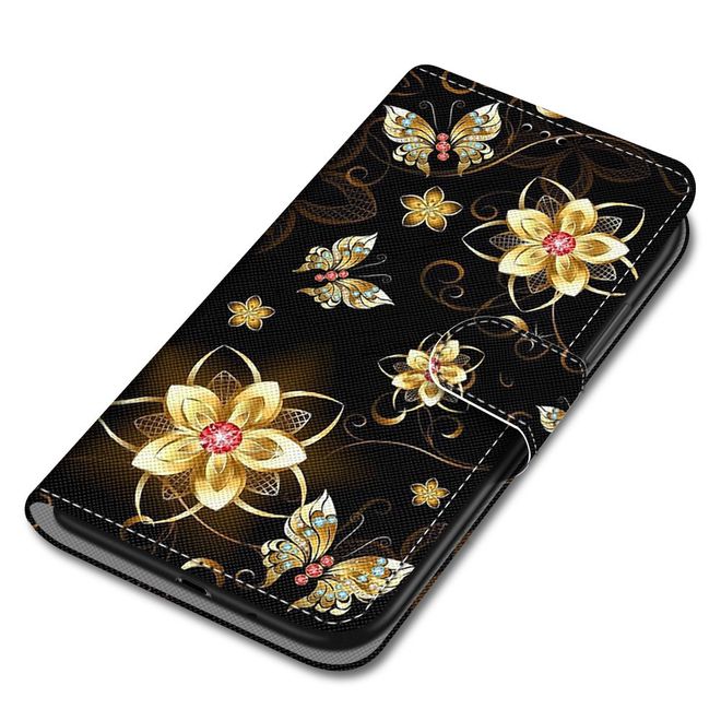 iPhone 13 Pro Handy Hülle - Leder Bookcover Image Series - goldene Blumen