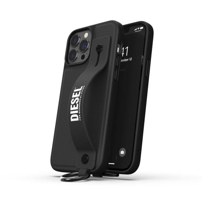 Diesel - iPhone 13 Pro Max Hülle - Hardcase mit Schlaufe - Leather Tech Chain Handstrap Case Series - schwarz
