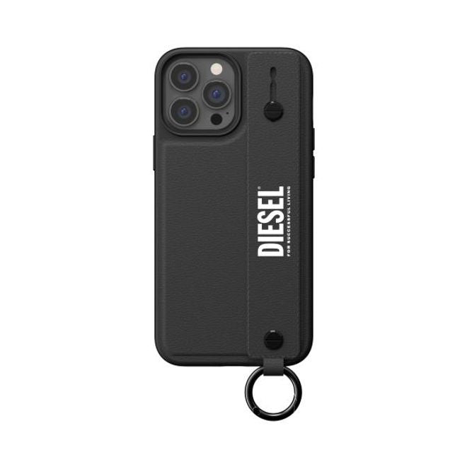 Diesel - iPhone 13 Pro Max Hülle - Hardcase mit Schlaufe - Leather Tech Chain Handstrap Case Series - schwarz