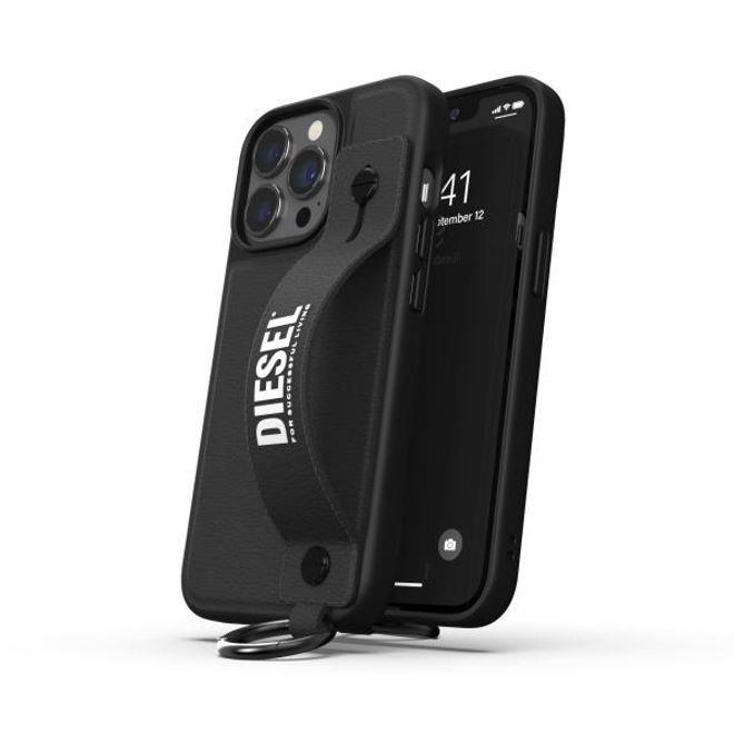 Diesel - iPhone 13 Pro / iPhone 13 Hülle - Hardcase mit Schlaufe - Leather Tech Chain Handstrap Case Series - schwarz