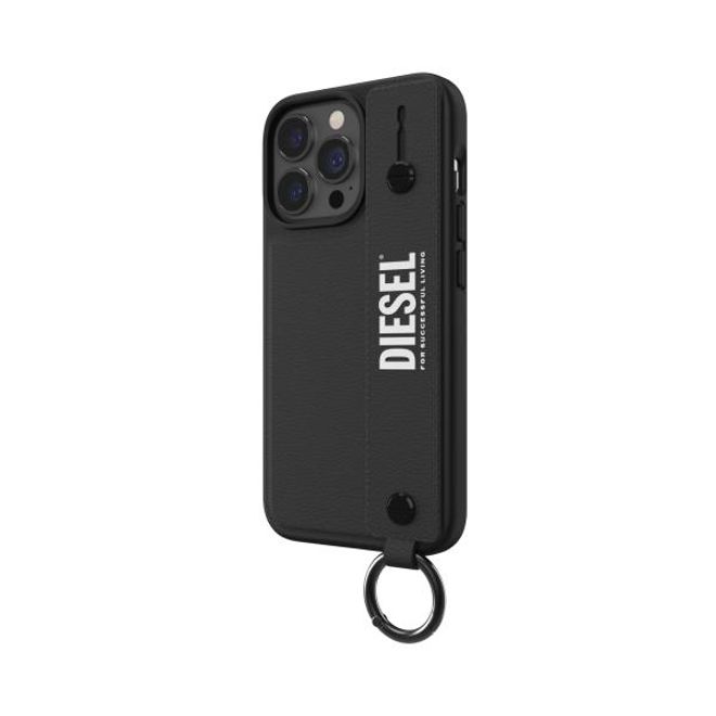 Diesel - iPhone 13 Pro / iPhone 13 Hülle - Hardcase mit Schlaufe - Leather Tech Chain Handstrap Case Series - schwarz