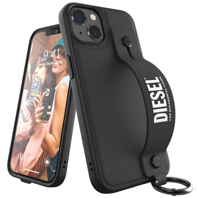 Diesel - iPhone 13 Hülle - Hardcase mit Schlaufe - Leather Tech Chain Handstrap Case Series - schwarz