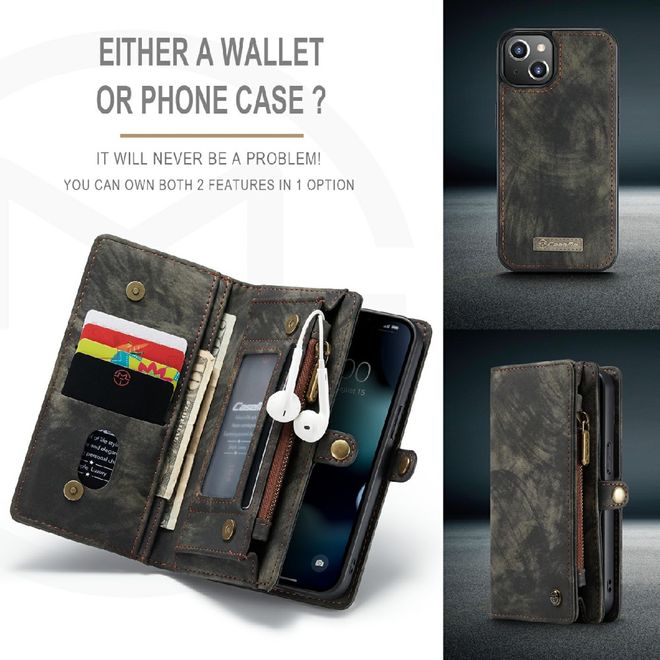 Caseme - iPhone 13 mini Handyhülle - Leder Portemonnaie mit abnehmbarer Plastik Hülle - schwarz